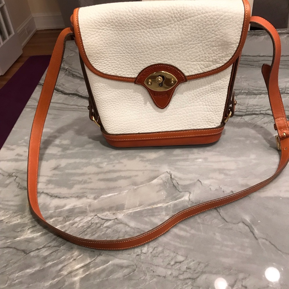Leather Cross Body Purse White With Brown Trim Dooney And Bourke Vintage